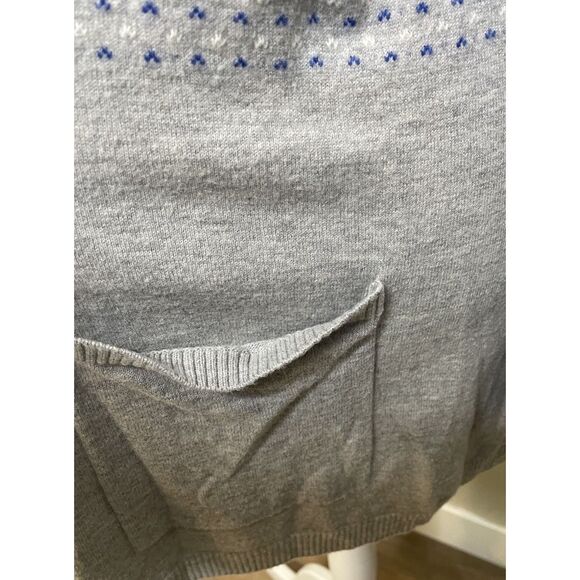 Talbots Size XL Blue White Gray Fair Isle Nordic Cardigan Sweater Wool Blend - Picture 2 of 8
